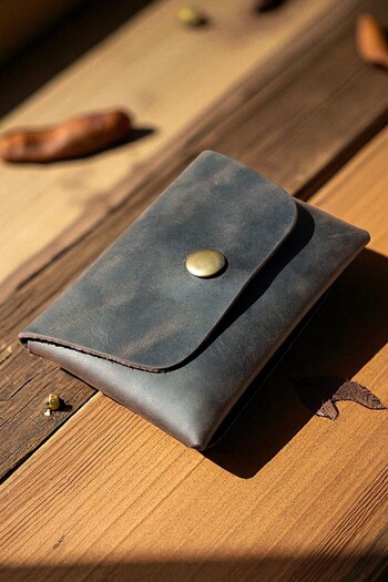 MAT Deri Coffee Genuine Leather Card Holder Seamless Small Wallet Horizontal Business Card Holder / Men Women Card Holder