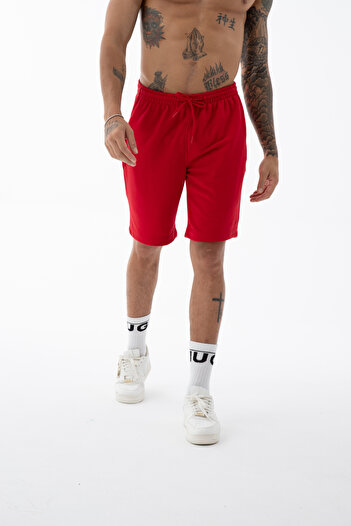 Kozik Men's Red High Quality Relax-Fit Comfortable Cut 100% Cotton Lace-Up Black Plain Basic Shorts