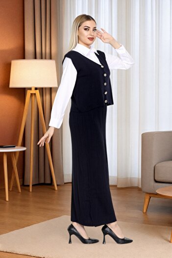 Sena Women's Knitwear Pleated Skirt Vest Set