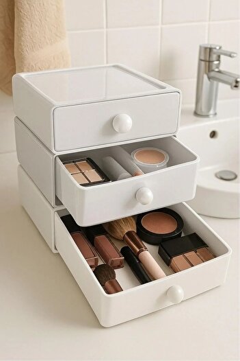 Bayev Mery 4-Drawer White Desk Top Organizer - Jewelry and Cosmetic Box Office