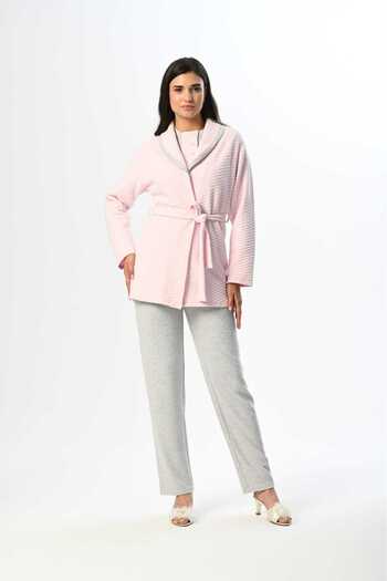Lohussa Women's Pink Quilted Lace Winter Special Design Maternity Maternity Dressing Gown Pajama Set
