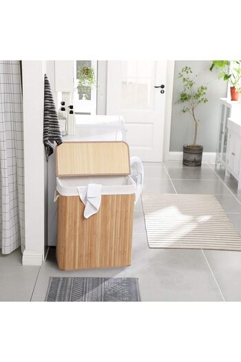 Optim Solution Bamboo Laundry Basket with Lid, Detachable Bag, 100L Volume, 52x32x61 cm, Brown