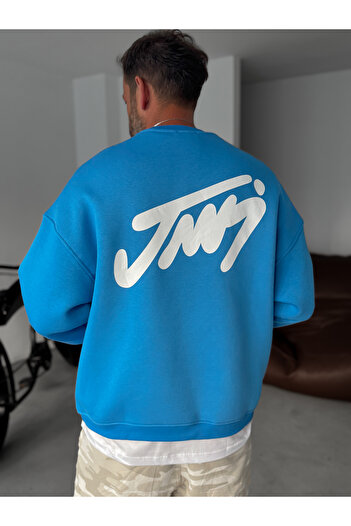 BYBASICMAN Blue Basic Printed Sweatshirt Jj-100