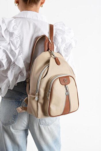 H&D COLLECTİON Soft Leather Multi-Useful Multi-Compartment Backpack Suitable for Daily Use 728