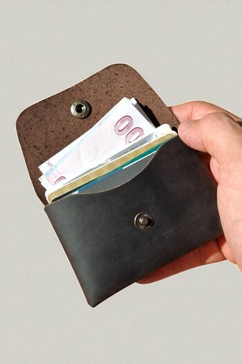 MAT Deri Coffee Genuine Leather Card Holder Seamless Small Wallet Horizontal Business Card Holder / Men Women Card Holder