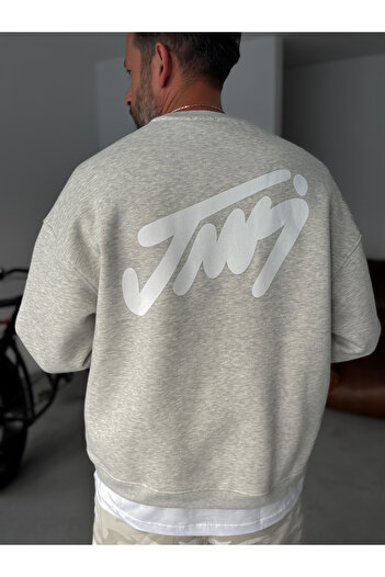 BYBASICMAN Light Gray Basic Printed Sweatshirt Jj-100