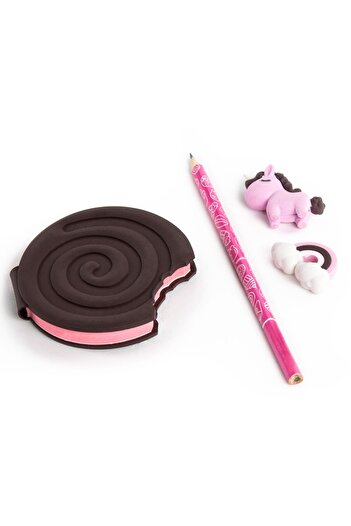 zola Cookie diary and scented accessories set, 80 sheets, pencil, 2 erasers, chocolate raspberry flavor