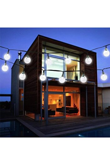 Flippy Instalație de Crăciun, tip glob de cristal, 20 LED-uri, 5 metri, alb rece, energie solară, senzor de lumină,