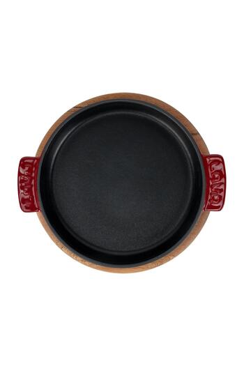 Lava Cast Iron Round Casserole Dish Cast Iron Solid Double Handle Beech Serving Wood Diameter (Ø) 17Cm.-Burgundy