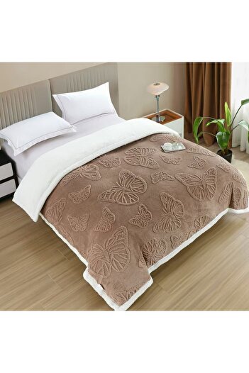 CHIRASO Cocolino Blanket with Fur Inside, Embossed Butterfly Pattern, 200x230cm, Soft and Warm