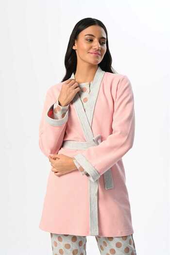 Lohussa Women's Pink Jacquard Winter Special Design Maternity Maternity Dressing Gown Pajama Set