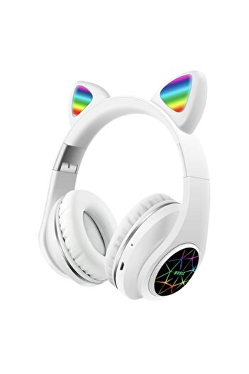 Bibilel Wireless Headphones with Cat Ears, Bluetooth 5.0, White Multicolor