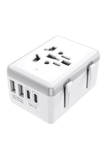 Stef's Cat Adaptor pentru Priza 15W, 2xUSB-C, 2xUSB, EU, UK, AUS, US, D57, Policarbonat, Techsuit HHt204A, Whit