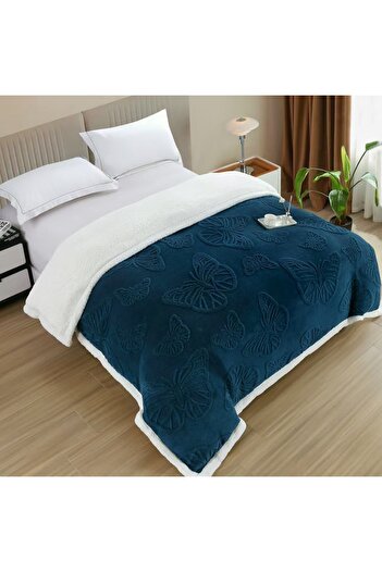 CHIRASO Pătură Cocolino cu Blăniță pe interior, Model Gofrat Fluturi, 200x230cm, Moale și Calduroasă