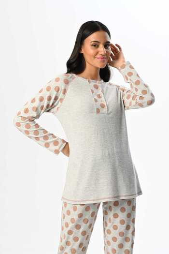 Lohussa Women's Pink Jacquard Winter Special Design Maternity Maternity Dressing Gown Pajama Set