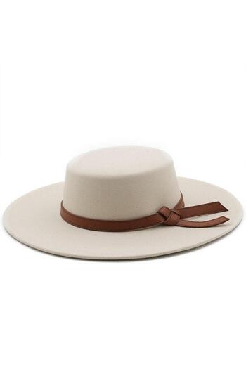 Pursehuit Women's hat, beige, boater style, with wide brim, Damita