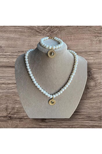 aura garden luxury jewelry Çeyrek altın kolye, Çeyrekli kolye, Çeyrekli bileklik, inci kolye seti, İncili çeyrekli kolye