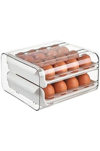 Stef's Cat Egg Holder, Double Layer, 32 Egg Capacity, 23.5x21.5 cm, Plastic, White