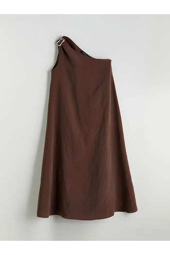 LC Waikiki Lcw Vision Brown One Shoulder Modal Blend A-Line Dress