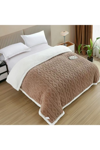 CHIRASO Cocolino Blanket with Fur Inside, Embossed Knitted Pattern, 200x230cm Soft and Warm