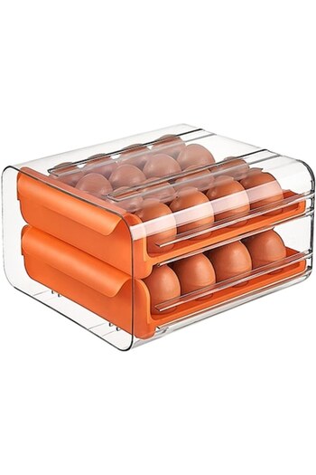 Stef's Cat Egg Holder, Double Layer, Capacity 32 Eggs, 23.5x21.5 cm, Plastic, Orange