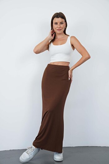 penyebizden Nora Women's Maxi Length Lined Viscose Skirt - Brown