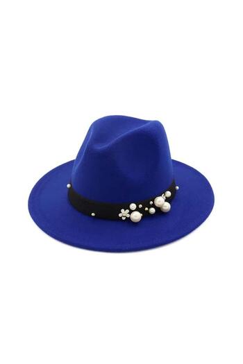 Pursehuit Blue women's hat, with pearls, Luna