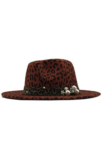 Pursehuit Women's hat, animal print, with pearls, Ginette