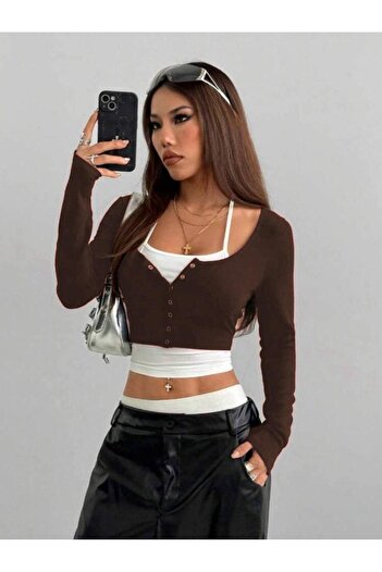 Touz Moda Y2K SnapFit Body με λεπτομέρεια με κουμπώματα, μακρυμάνικο και κομμένο