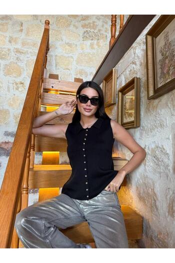 QBZ VESTĂ DE TRICOLOGIE SLIM FIT CU GOLĂ DE CAMĂȘĂ