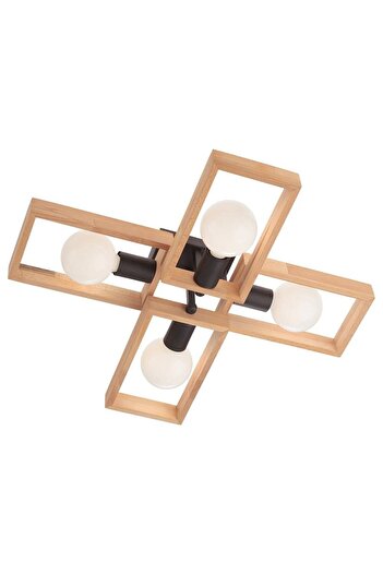 SMARTER Smarter ceiling lamp, metal and natural beech wood structure, 4 sources with E27 socket, 42W