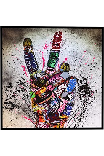 Emoda home Trove ALAYRA Yoeclan Graffiti Canvas Wall Art – Victory Gesture Banksy Pop Art 50x50 cm