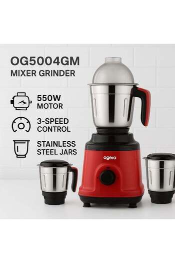 Ogera Mixer Grinder 750W | Heavy-Duty Motor, 3 Stainless Steel Jars, Multi-Purpose Grinding & Blendi