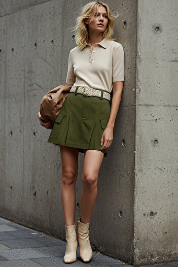 Trendyol Collection Khaki Cargo Kapesní Tkaná Sukně Vzhled Šortky TWOSS23SR00041