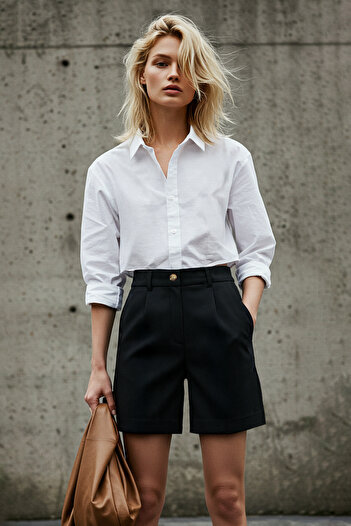 Trendyol Collection Černé tkané šortky Regular Fit s kapsami TWOSS19WX0108