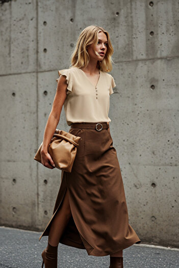 Trendyol Collection Stone Button Detailed Flowy Semi-Sheer Woven Blouse TWOSS20BZ0894