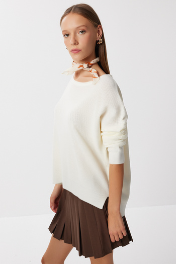 Happiness İstanbul Women's Bone Basic Knitwear Sweater Mx00270