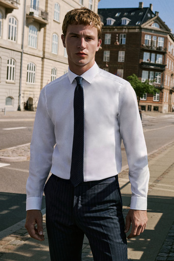 AC&Co / Altınyıldız Classics Ανδρικό λευκό Easy-Iron Slim Fit Slim Fit Classic γιακά βαμβακερό πουκάμισο