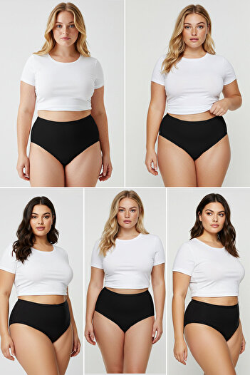 Trendyol Curve Black 5-Pack Cotton High Waist Classic Plus Size Panties Tbbss25Cm00013
