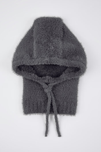 Trendyol Collection Soft Textured Anthracite Tie-Up Head-Wrapping Knitwear Beanie Twoaw26Br00002