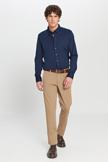AC&Co / Altınyıldız Classics Erkek Camel Kanvas Slim Fit Dar Kesim Yan Cep Esnek Chino Pantolon