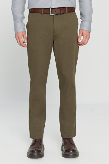 AC&Co / Altınyıldız Classics Erkek Haki Slim Fit Dar Kesim Pamuklu Yan Cep Esnek Chino Pantolon