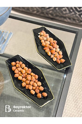 Bayraktar Seramik Gilded 2-Piece Prism Snack Bowl 23.5 X 11.5 X 2 cm