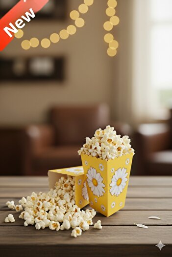 Deniz Party Store Yellow Daisy Themed Cardboard Popcorn Corn Chips Box 8 Pcs