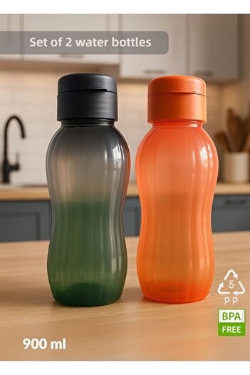 Jet's Home Drinking Bottle Set of 2 Water Bottle Bpa Free School Drinking Bottle Pp-5 Drinking Bottle Sports School Office Drinking Bottle Black-Orange 900 ml
