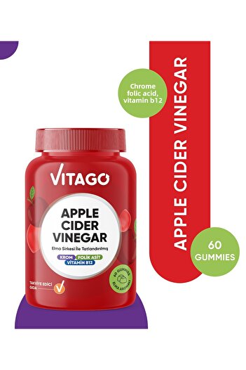 Vitago Applecidervinegarflavored Chromium with Apple Cider Vinegar Vitamin B12 Folic Acid 60 Chewable Gummies