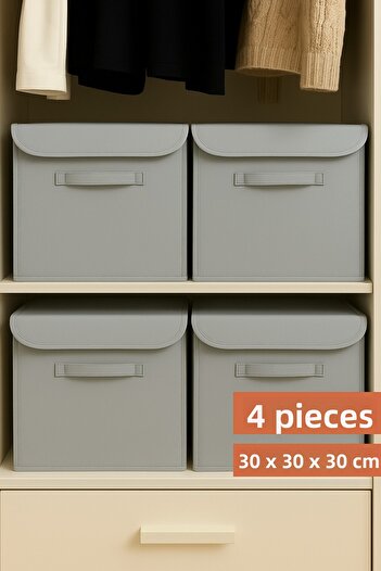 PH Prendi Home 4-Piece Fabric Closet Organizer Box with Gray Lid - 30X30X30 cm Foldable Storage Box