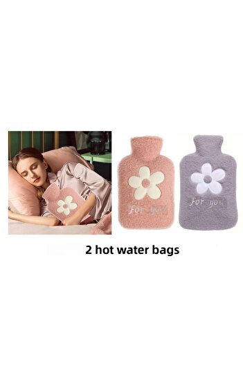 Bosphorus 2 Pcs Hot Water Bag Plush Daisy Patterned 21X13.5X2Cm 500 ml
