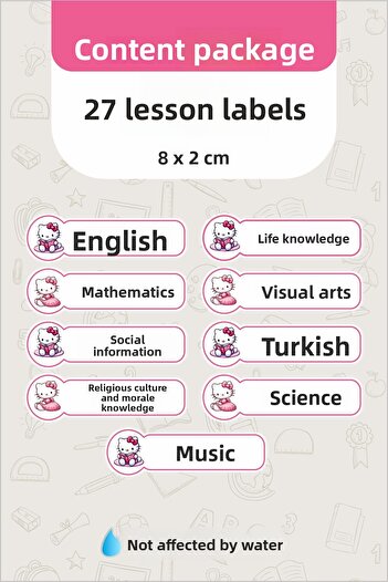 Piksel Grafik School Lesson Label Hello Kitty 27 Pieces 8 cm School Lesson Label - Special New Design