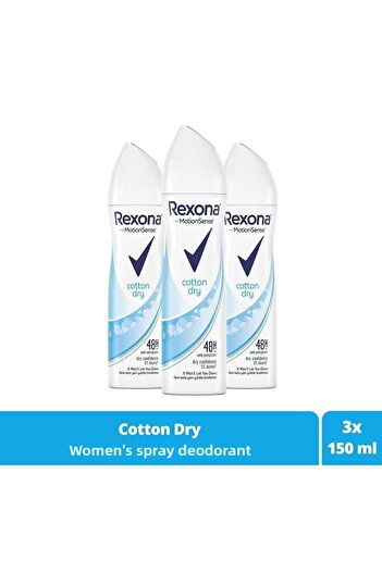 Rexona Women's Spray Deodorant Cotton Dry 150 ml X3 Pieces